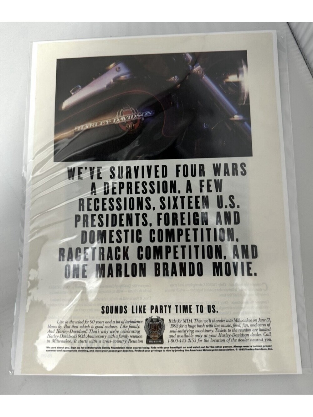 Vintage 1992 Harley Davidson 90th Anniversary Print Ad Marlon Brando Motorcycle